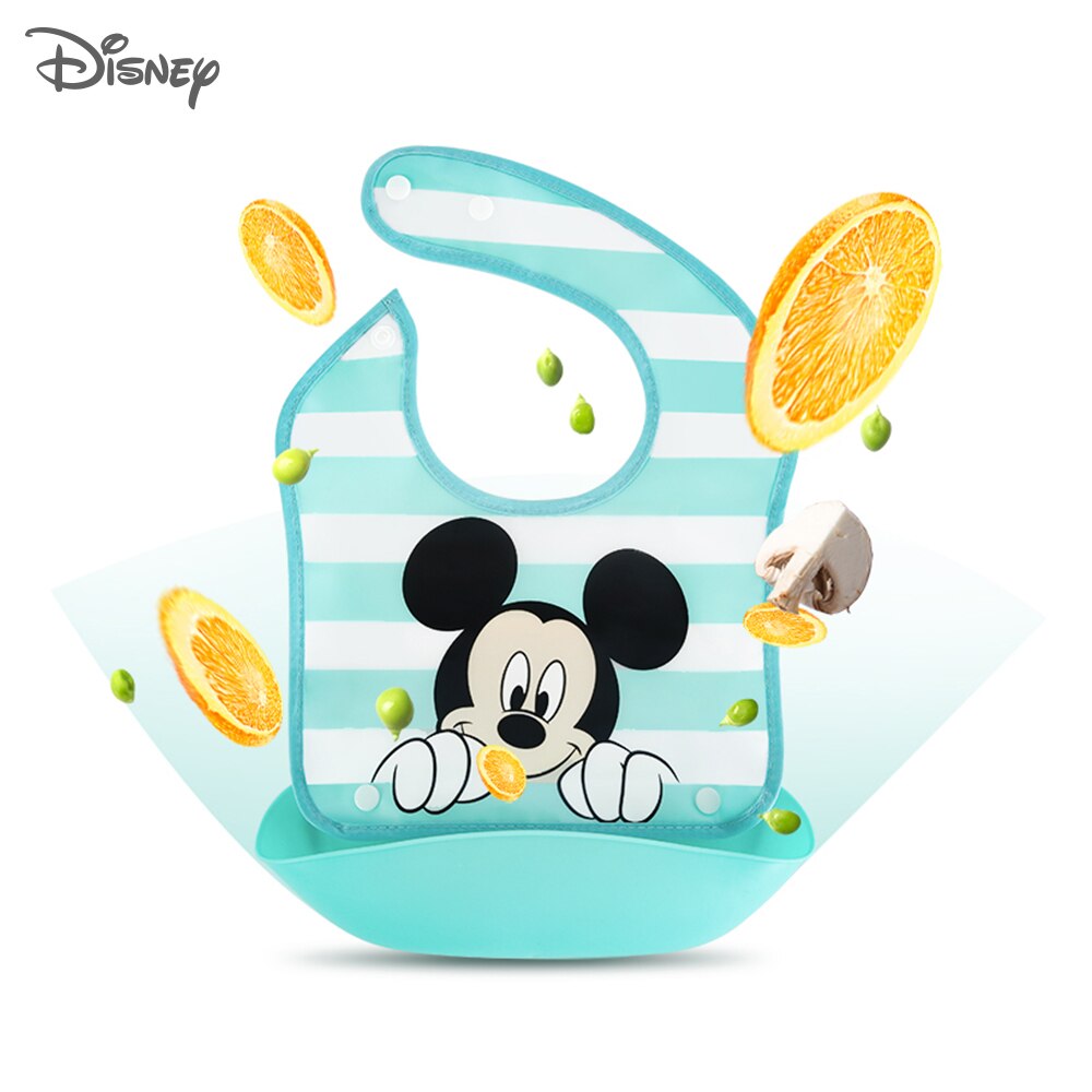 Disney Silicone Baby Dinner Bib Combination Leak-proof Pocket and Baby Burp cloths Detachable baby stuff for newborns